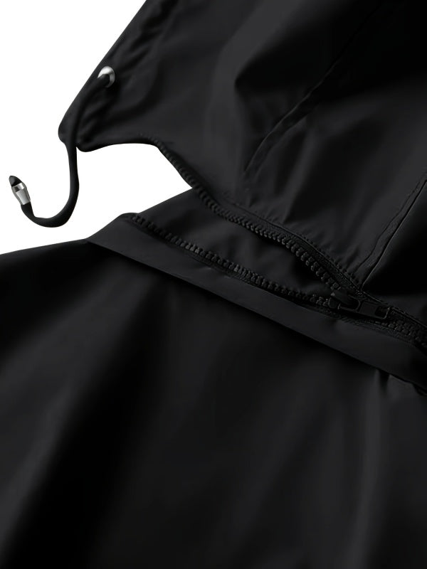 Solid Color Drawstring Zip Up Hooded Coat