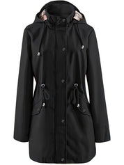 Solid Color Drawstring Zip Up Hooded Coat