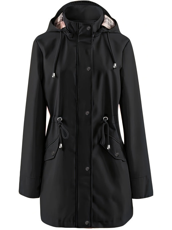 Solid Color Drawstring Zip Up Hooded Coat