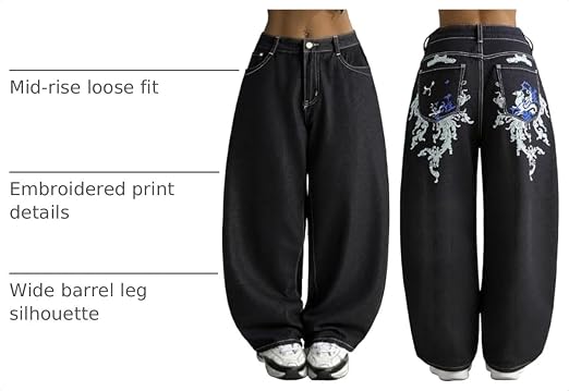 90s Hip Hop Mid Waist Vintage Baggy Denim Pants