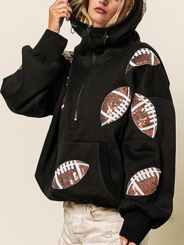 Women's Rugby Graphic Print Half Zip Hoodie