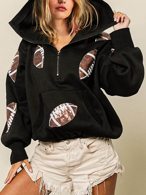 Women's Rugby Graphic Print Half Zip Hoodie