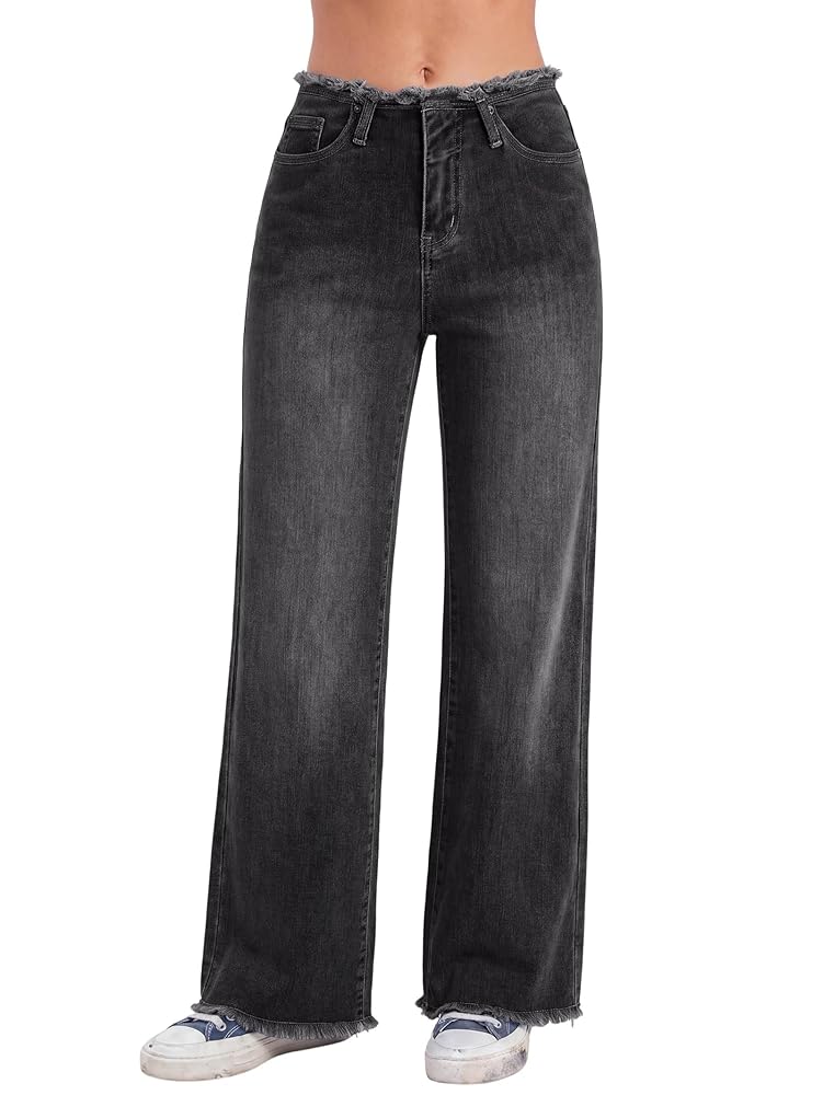 High Waist Distressed Wide Leg Denim Pants