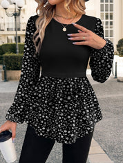 Leopard Print Colorblock Long Sleeve Peplum Top