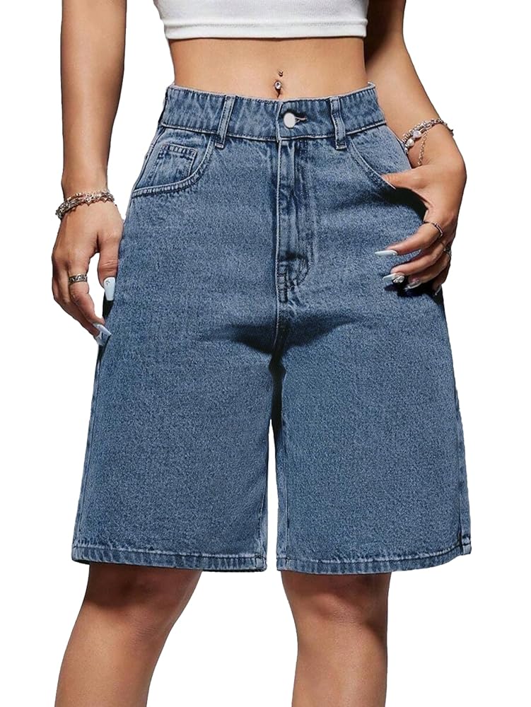 High Waist Straight Leg Denim Shorts