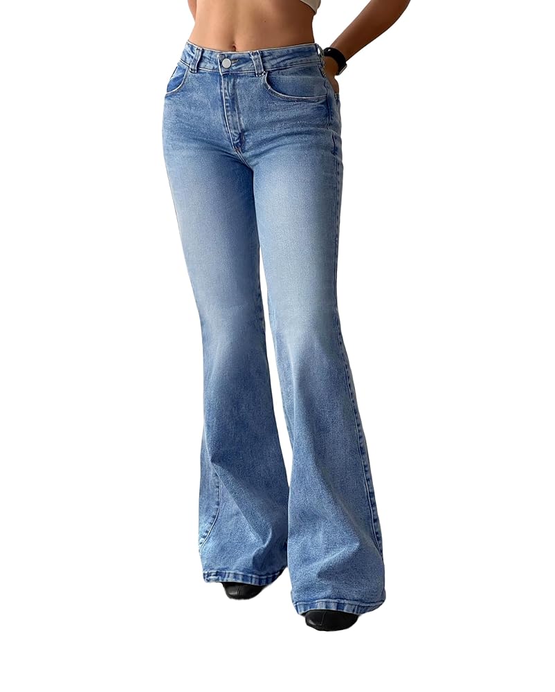 90s Mid High Waist Stretch Flared Bootcut Denim Pants