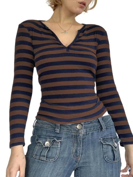 Y2K Paneled Fitted Henley Blouse