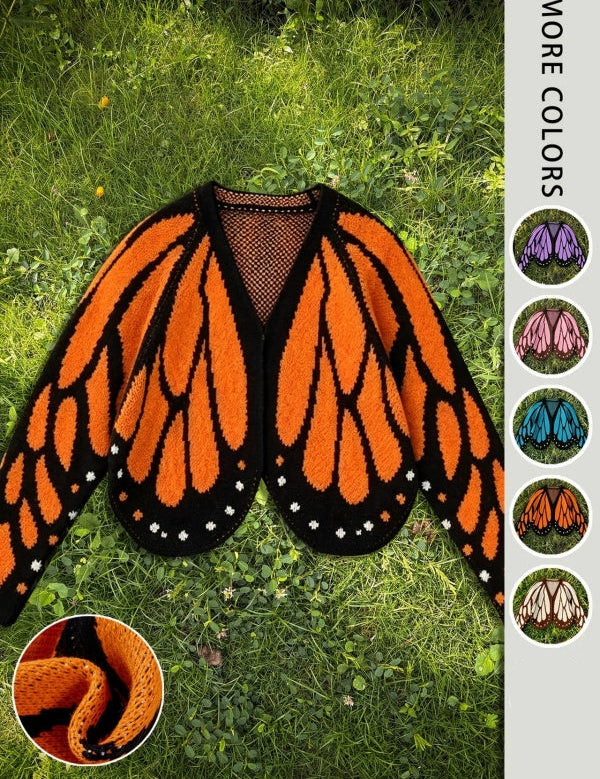 Butterfly-Wing Open-Front Knit Cardigan