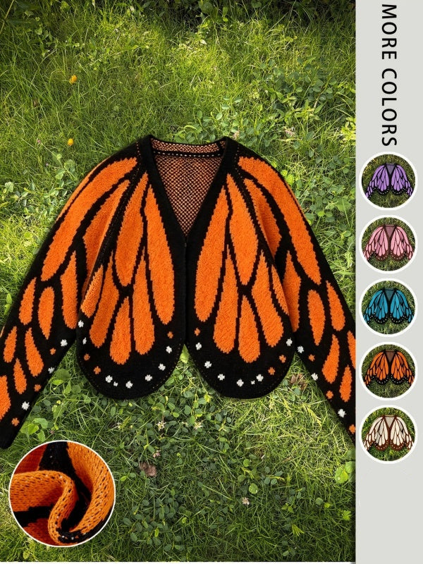 Butterfly-Wing Open-Front Knit Cardigan