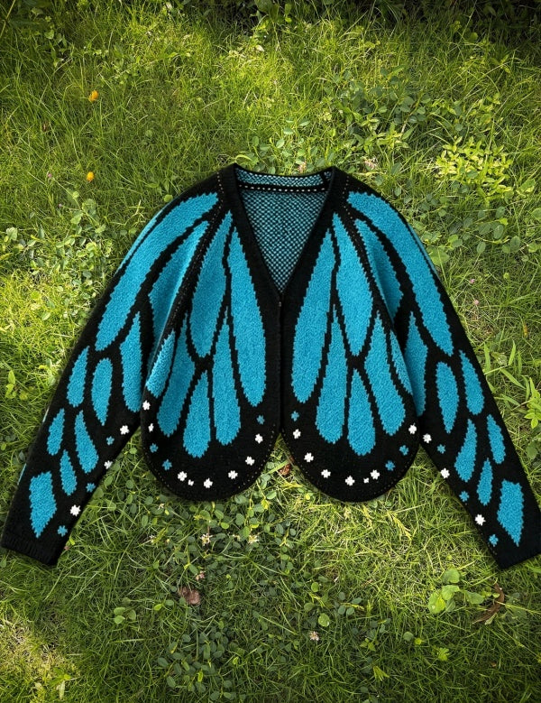 Butterfly-Wing Open-Front Knit Cardigan