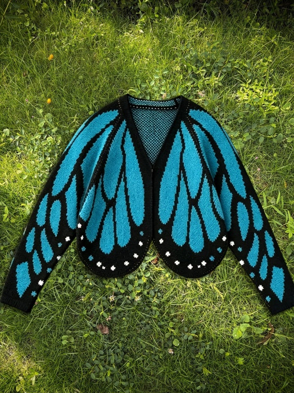 Butterfly-Wing Open-Front Knit Cardigan