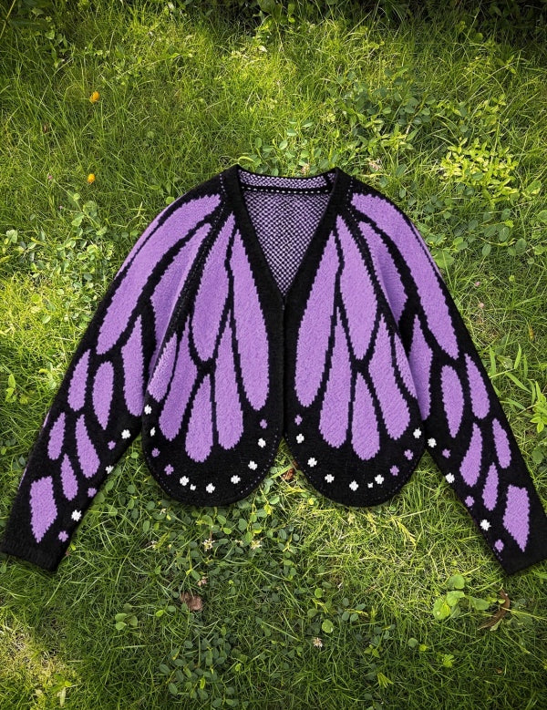 Butterfly-Wing Open-Front Knit Cardigan
