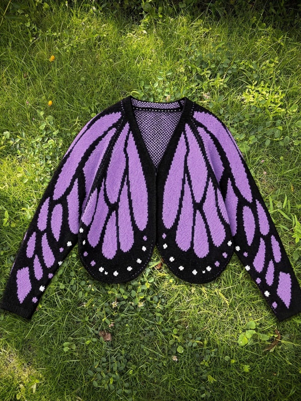 Butterfly-Wing Open-Front Knit Cardigan