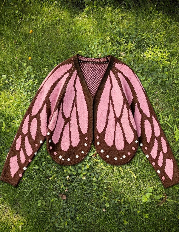 Butterfly-Wing Open-Front Knit Cardigan