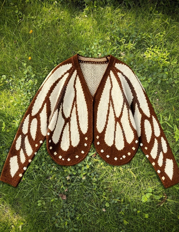 Butterfly-Wing Open-Front Knit Cardigan