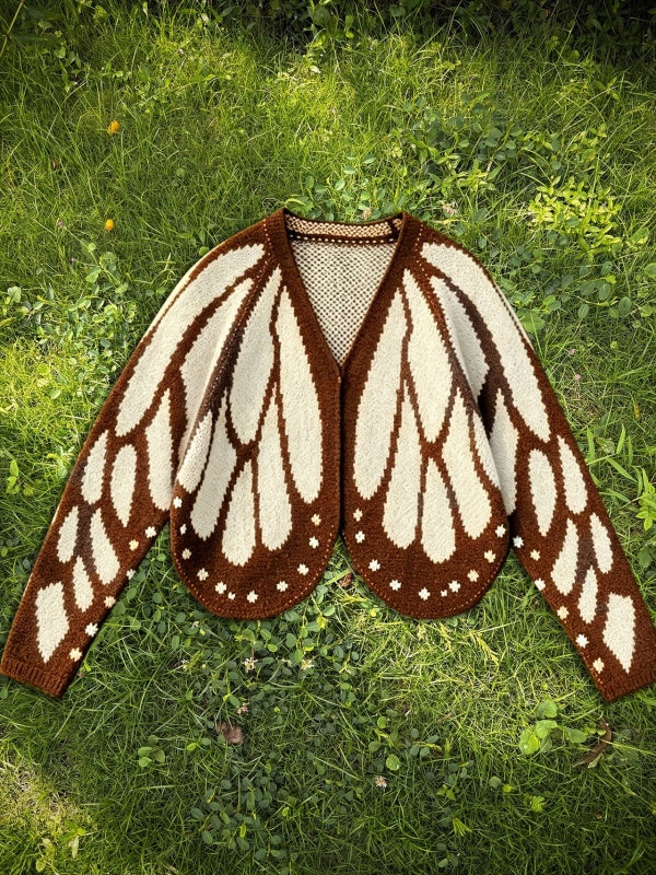 Butterfly-Wing Open-Front Knit Cardigan