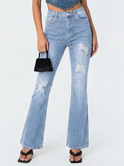 High Waisted Ripped Bootcut Flare Denim Pants