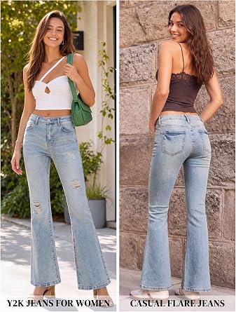 High Waisted Ripped Bootcut Flare Denim Pants