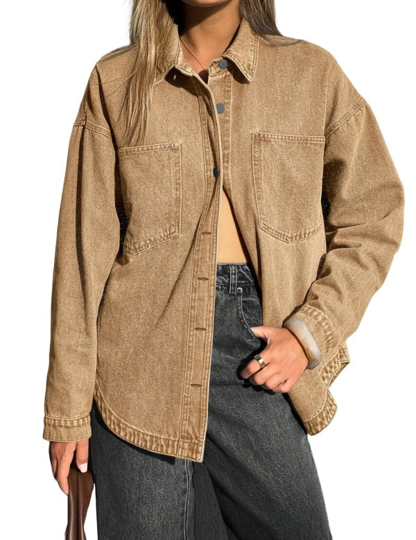 Women Denim Shirts Oversized Long Sleeve