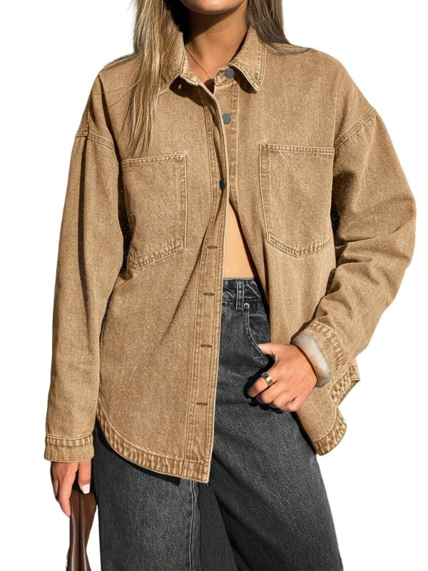 Women Denim Shirts Oversized Long Sleeve