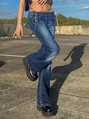 Y2K Embroidered Mid Rise Vintage Flare Denim Pants