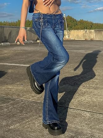 Y2K Embroidered Mid Rise Vintage Flare Denim Pants