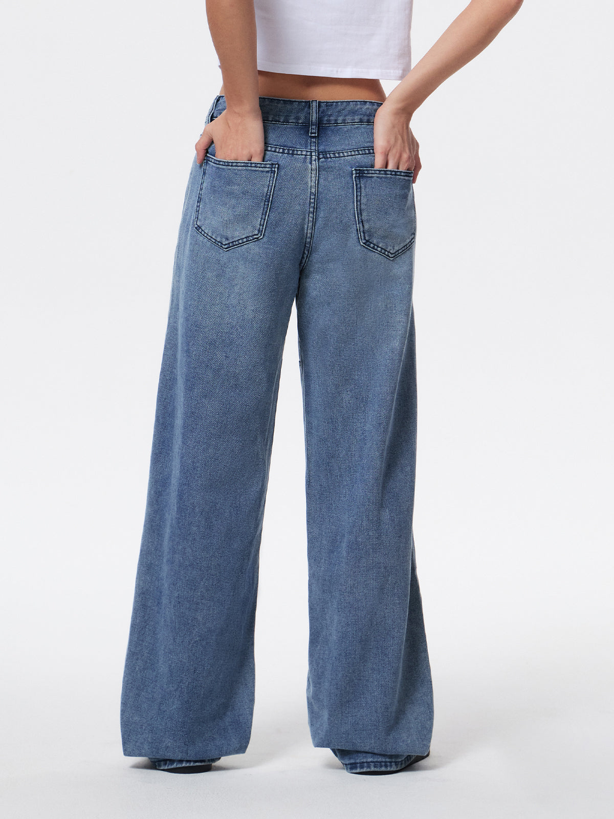 Washed Heart Pattern Cargo Jeans