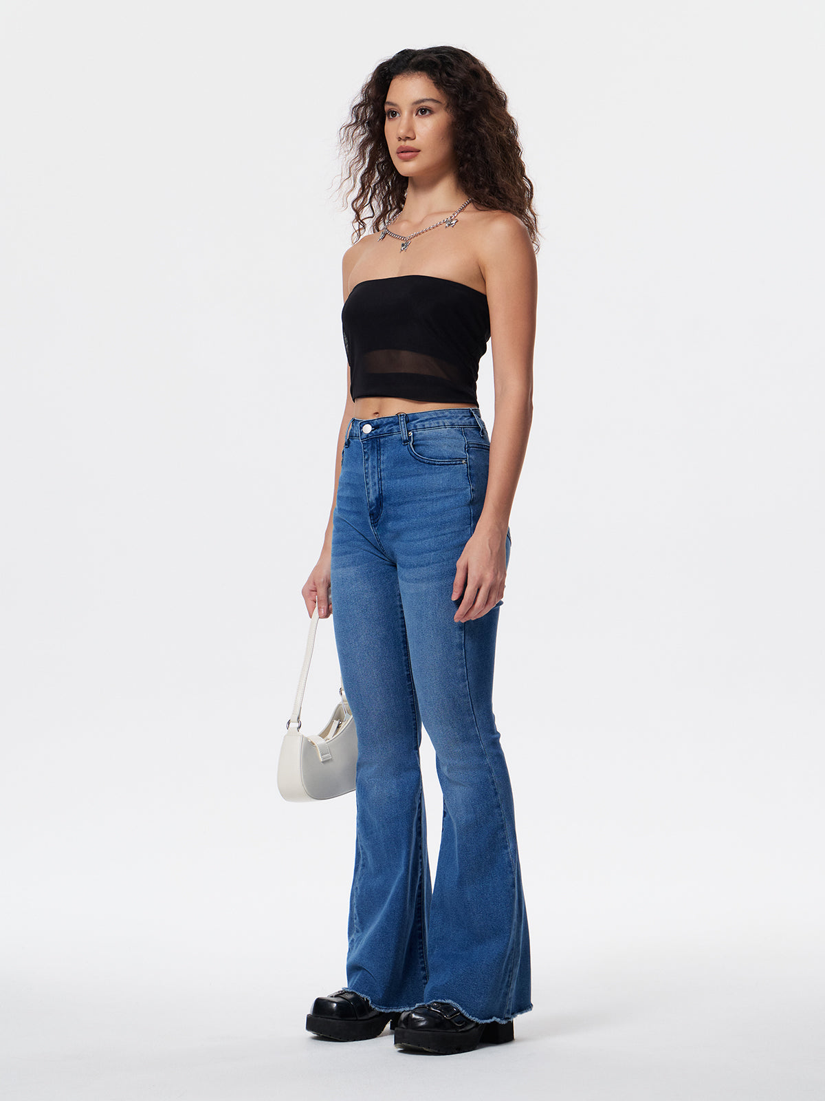 Washed Push Up Flare Leg Jeans