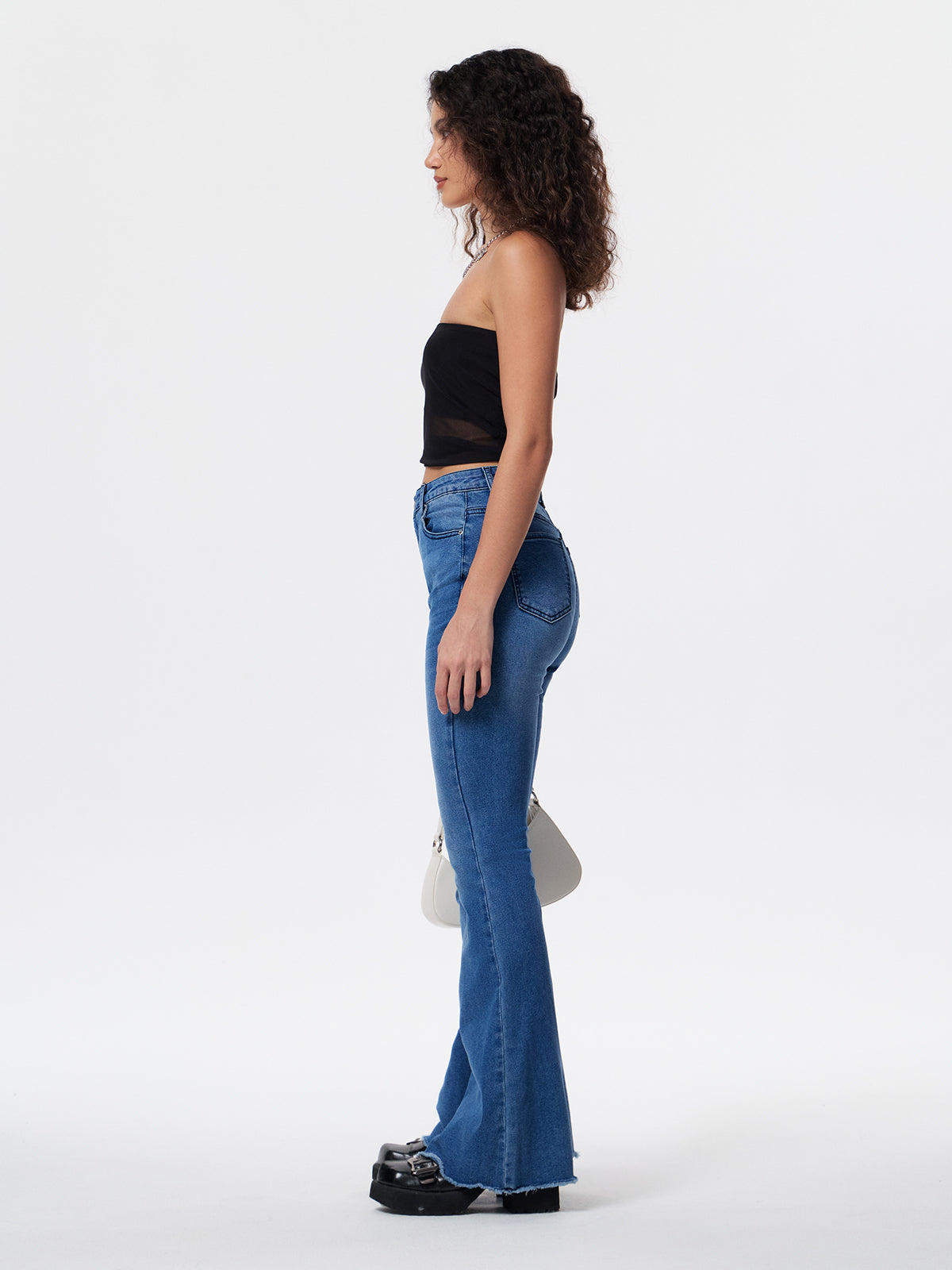 Washed Push Up Flare Leg Jeans