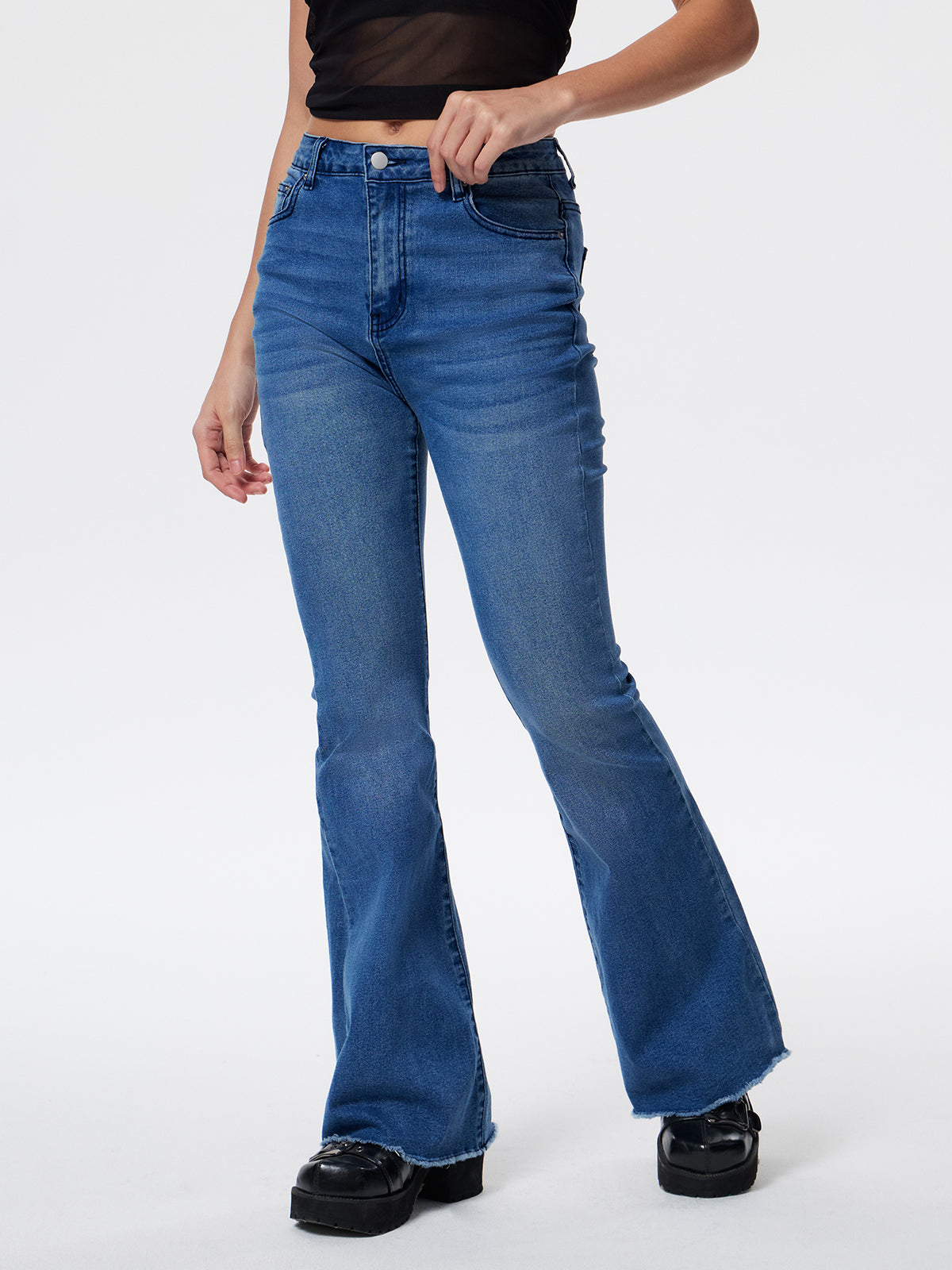 Washed Push Up Flare Leg Jeans