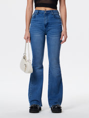 Washed Push Up Flare Leg Jeans