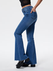 Washed Push Up Flare Leg Jeans