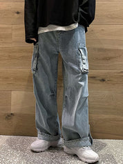 Men's Washed Pocket Patch Loose Jeans