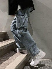 Men's Washed Pocket Patch Loose Jeans