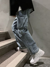 Men's Washed Pocket Patch Loose Jeans