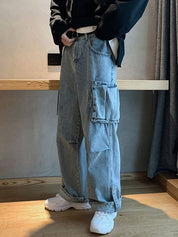Men's Washed Pocket Patch Loose Jeans