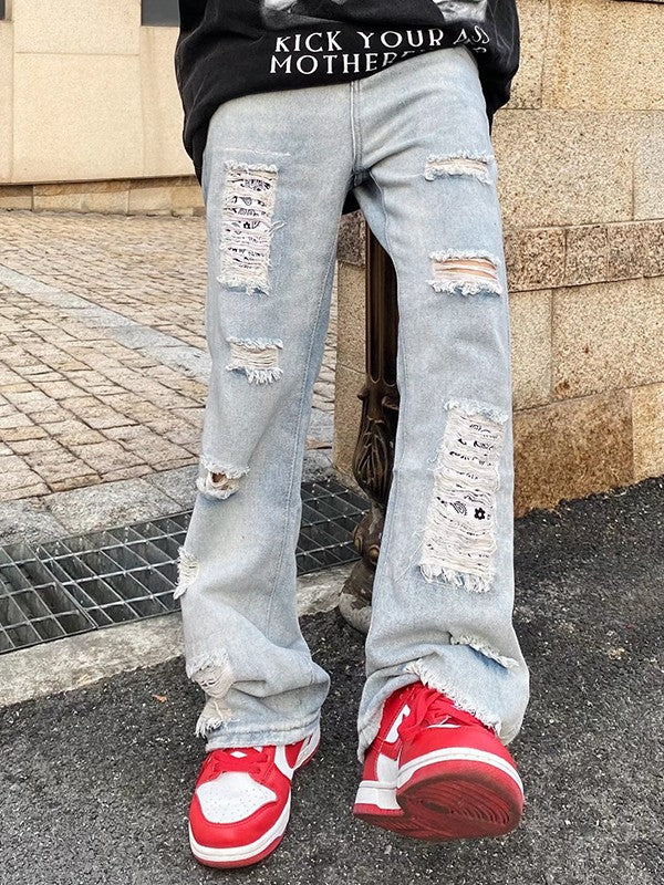 Men's Ankle Flare Ripped Jeans