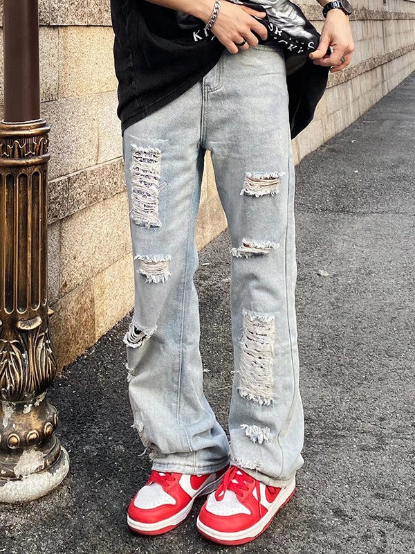 Men's Ankle Flare Ripped Jeans