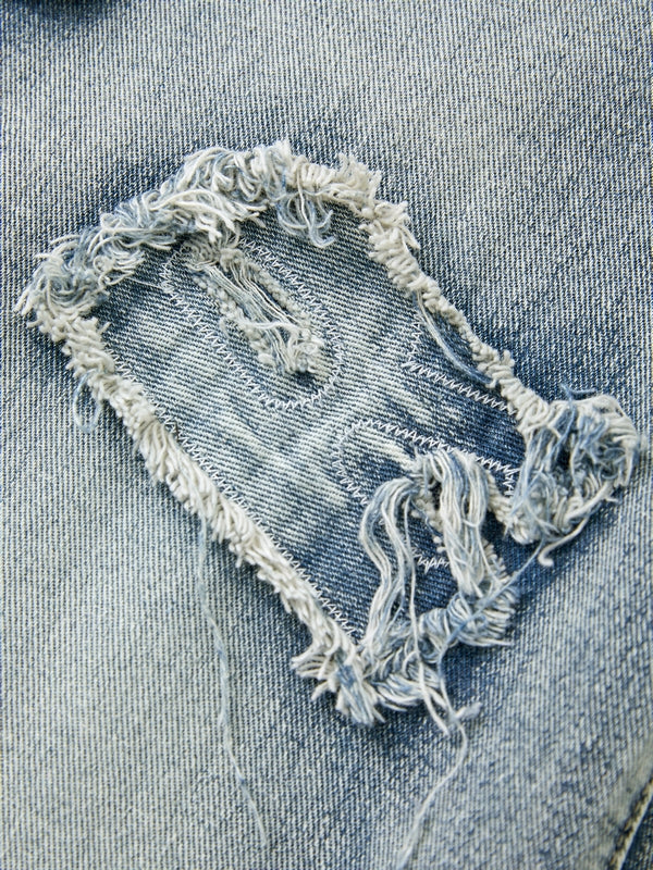 Letter Patch Faded Boyfriend Jeans