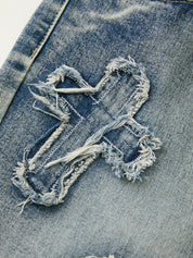 Letter Patch Faded Boyfriend Jeans