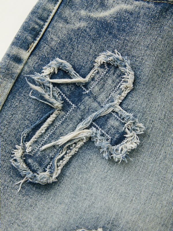 Letter Patch Faded Boyfriend Jeans