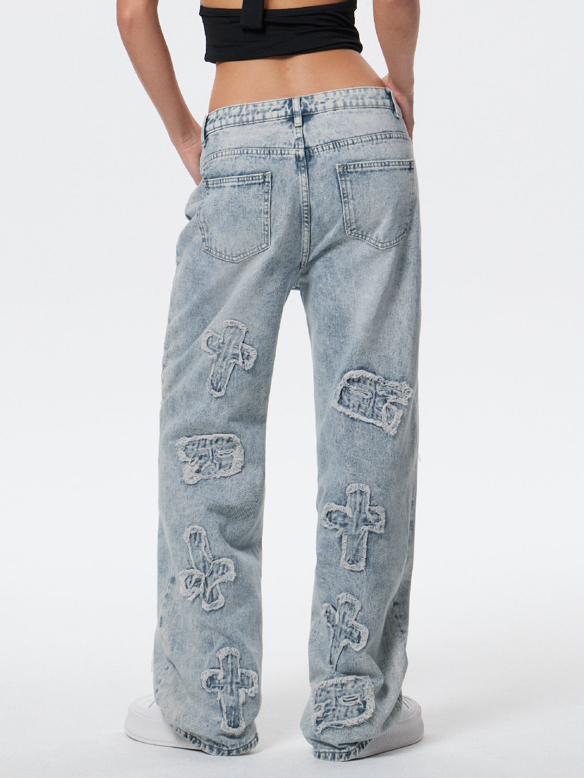 Letter Patch Faded Boyfriend Jeans