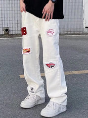 Men's Patch Detail White Cargo Jeans