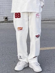 Men's Patch Detail White Cargo Jeans