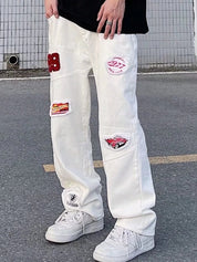 Men's Patch Detail White Cargo Jeans