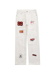 Men's Patch Detail White Cargo Jeans