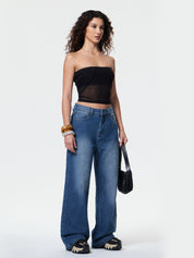 Pocket Design Blue Wash Boyfriend Jeans