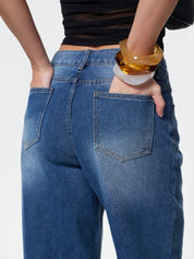 Pocket Design Blue Wash Boyfriend Jeans