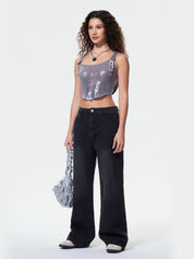 Pocket Design Blue Wash Boyfriend Jeans