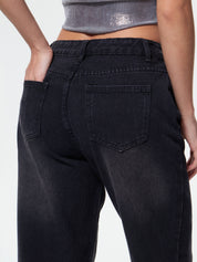 Pocket Design Blue Wash Boyfriend Jeans